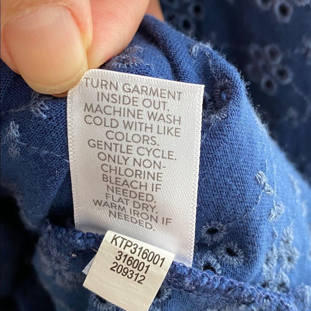 Rare J. Jill Deep Indigo Blue Eyelet Tunic XL Balloon 3/4 Sleeves Coastal Boho - Picture 10 of 10
